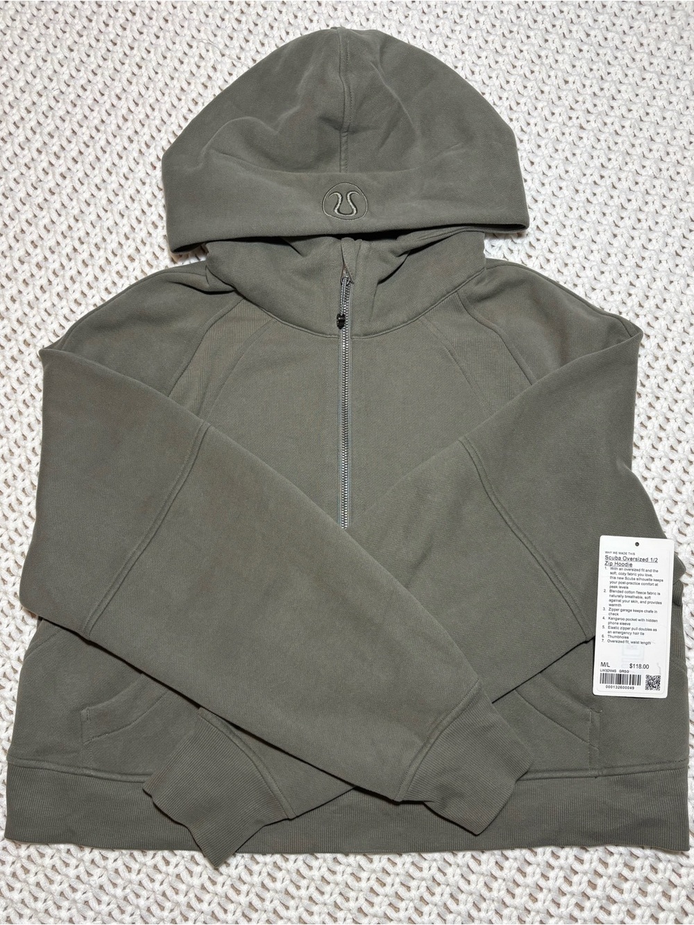 lululemon grey sage scuba oversized 1/2 zip hoodie size m/l